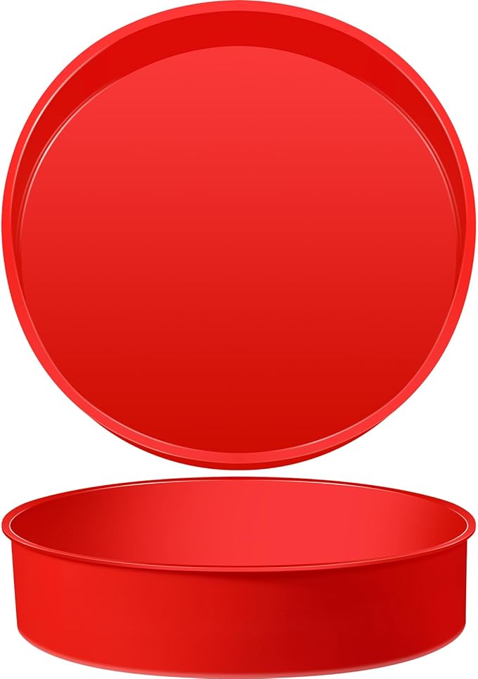 2 Pcs Silicone Cake Pan Round Baking Cake Molds Non-stick Quick Release Suitable for Cheesecake Puddings Party Favors(Red,10 Inches)