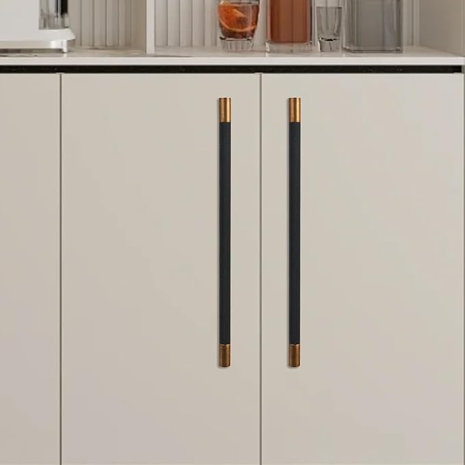 10 Pack 10 inch(254mm) Black & Antique Brass Kitchen Handles - Knurled Cabinet Pulls & Drawer Pulls