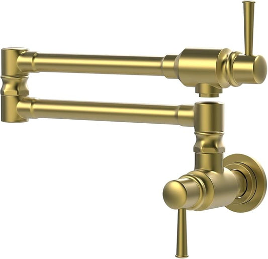 Pot Filler Faucet Wall Mount Stainless Steel Commercial Kitchen Sink Pot Filler Folding Faucets 5.5 GPM Heavy Duty with Double Joints Single Hole 2 Handles (Brushed Gold)