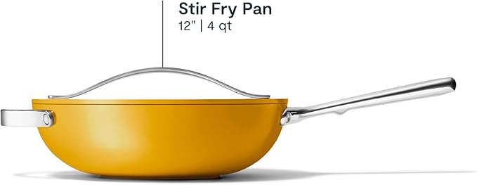 Caraway Non-Stick Stir Fry Pan - 12” Wok-Inspired Pan - Free From Forever Chemicals - High-Sloped Walls - Stainless Steel Handles - Marigold