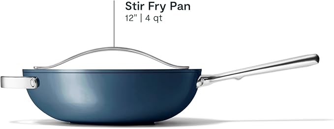 Caraway Non-Stick Stir Fry Pan - 12” Wok-Inspired Pan - Free From Forever Chemicals - High-Sloped Walls - Stainless Steel Handles - Navy
