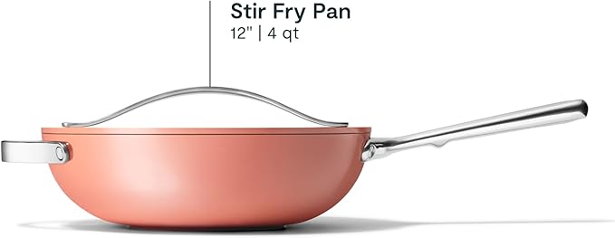 Caraway Non-Stick Stir Fry Pan - 12” Wok-Inspired Pan - Free From Forever Chemicals - High-Sloped Walls - Stainless Steel Handles - Perracotta