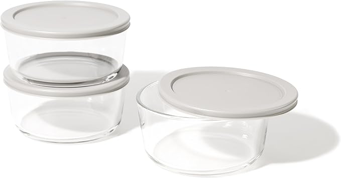 6-Piece Glass Food Storage Containers Set (3 Containers + 3 BPA-Free Lids) | 4-Cup, Leakproof | Microwave, Freezer, Oven & Dishwasher Safe | Ideal for Meal Prep & Pantry Organization