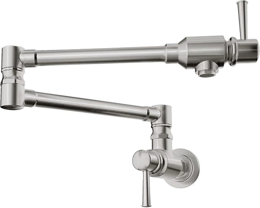 Pot Filler Faucet Wall Mount Stainless Steel Commercial Pot Filler 5.5 GPM Heavy Duty Style with Folding Stretchable Double Joints 2 Handles
