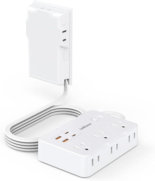 Power Strip Surge Protector with Outlet Cover, 6 AC Outlets Surge Protection, 4 USB Ports, 5ft Extension Cord, Wall Mount Flat Plug for Indoor Home Office Kitchen, White