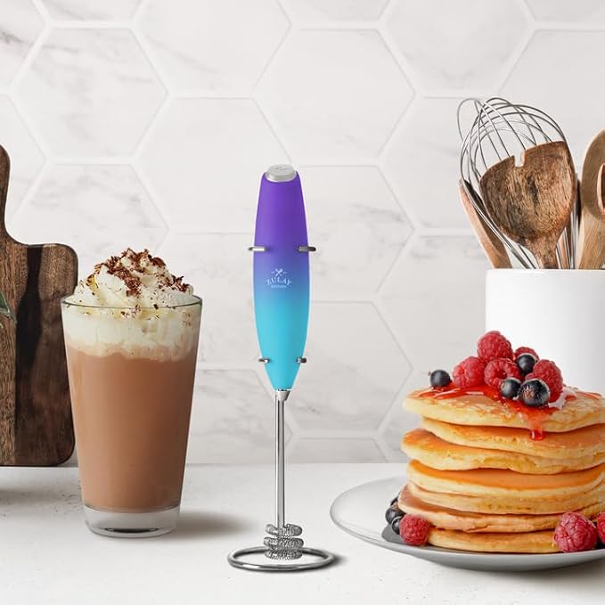 Zulay Kitchen Milk Frother with Patented Tornado Triple Whisk – Handheld Foam Maker for Coffee, Lattes, Matcha & Hot Chocolate – Rich, Creamy Froth in Seconds -