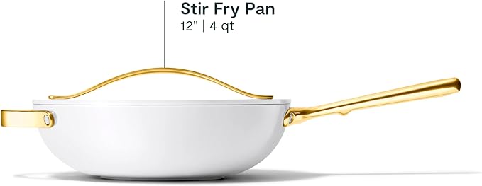 Caraway Non-Stick Stir Fry Pan - 12” Wok-Inspired Pan - Free From Forever Chemicals - High-Sloped Walls - Stainless Steel Handles - White