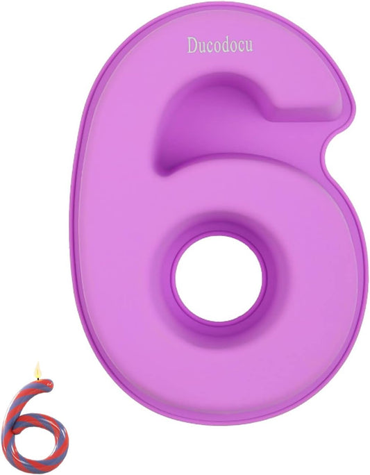 Ducodocu Large Silicone Number Cake Mould 3D Novelty Cake Pan DIY Baking Mold for Birthday Anniversary Number of 6
