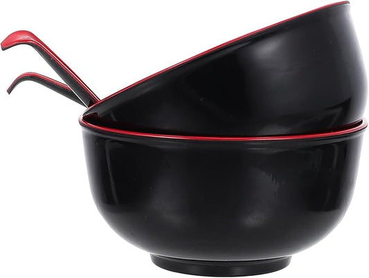 Practical Melamine Ramen Bowls with Spoons Black Red Soup and Rice Bowls Non-absorbent Asian Noodle Dinnerware for Hot Food Easy to Clean Kitchen Container Kit