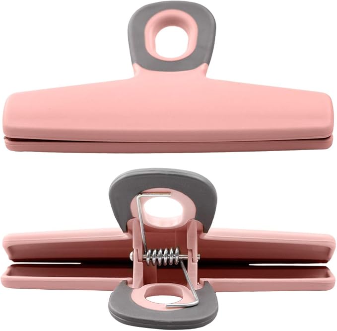 COOK WITH COLOR Food Clips - Wide Heavy Duty Chip Clips, Large Bag Clips for Food Storage with Air Tight Seal Grip, Pack of 4, Pink