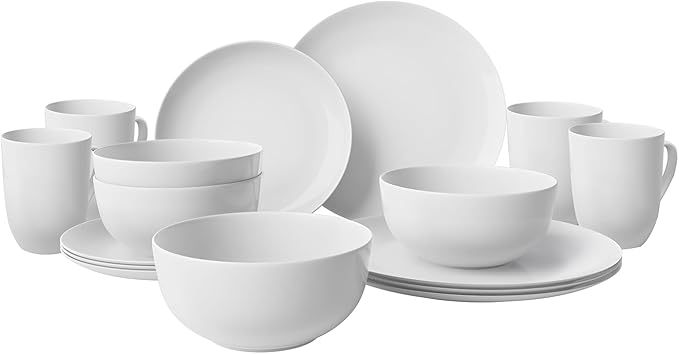 Yoshy 16-Piece White Bone China Dinnerware with Lightweight Durable Chip Resistant Design Service for 4