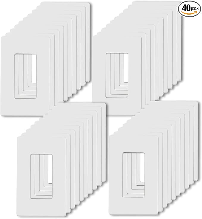 1-Gang Screwless Decorator Wall Plates, Child Safe Standard Size Outlet Cover, Unbreakable Polycarbonate Thermoplastic,Glossy White, 40 Pack,UL Listed