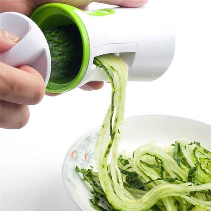 Joyzan Handheld Spiralizer Vegetable Slicer, Veggie Zoodles Spiral Cutter with Container Onion Spaghetti Maker Spiral Adjustable Salad Cucumber Zucchini Noodles Carrot Low Carb Vegan Meals Pasta Fruit