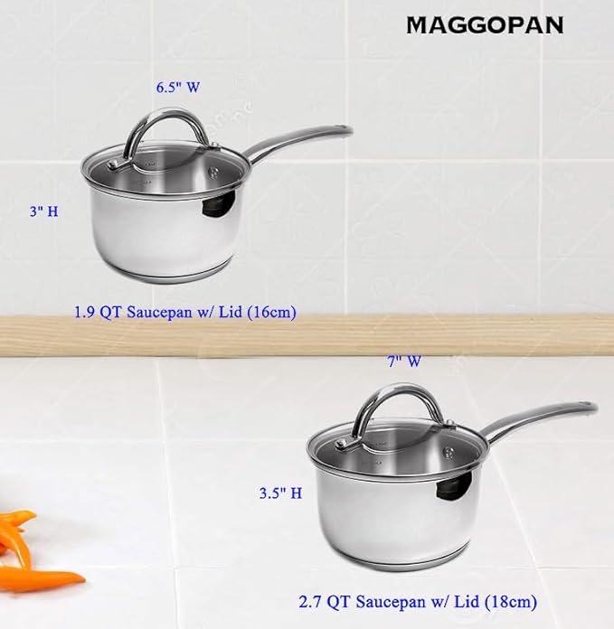 Stainless Steel Saucepan Glass Lid Steel handle Induction Impact Bonded 7 PCS Set