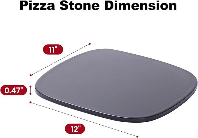 Pizza Stone, Unique Shape 12" x 11" x 0.47" Pizza Stones for Oven Grill BBQ, Heavy Duty Ceramic Coating Baking Stone for Pizza & Bread, Innovative Irregular Design Grilling Stone (Black)