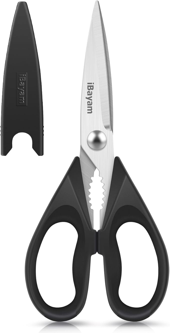 iBayam Stocking Stuffers for Men, White Elephant Gifts for Adults, Kitchen Scissors All Purpose Kitchen Shears 8.5" Cooking Scissors with Sheath, Black Kitchen Accessories, Kitchen Gadgets Utensils