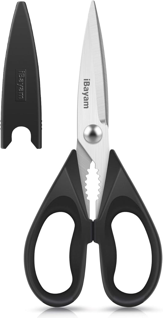iBayam Stocking Stuffers for Men, White Elephant Gifts for Adults, Kitchen Scissors All Purpose Kitchen Shears 8.5" Cooking Scissors with Sheath, Black Kitchen Accessories, Kitchen Gadgets Utensils
