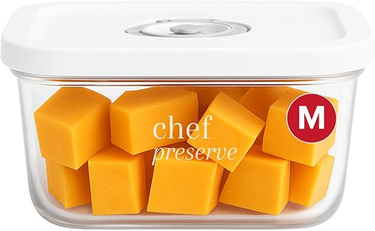 Chef Preserve Medium Glass Vacuum Seal Container – Vacuum Sealed for Food Storage – Leak-Proof Vacuum Sealer Container with Pump – BPA-Free, Microwave, Freezer, and Dishwasher Safe