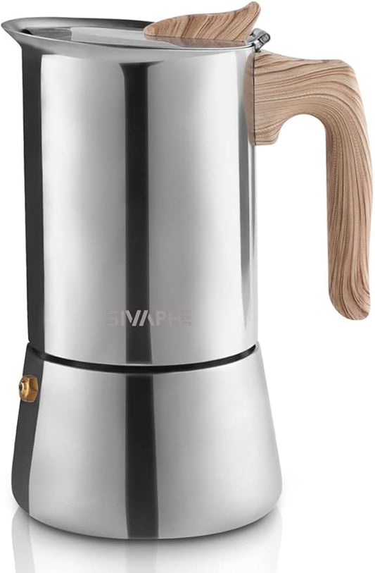 Sivaphe Stainless Steel Stovetop Espresso Coffee Maker, 6cups Espresso pot, 300ml Moka Campaing Coffee Pot, Induction Italian Mocha Pot with Step-by-step Instructions(1 Cup=50ml)
