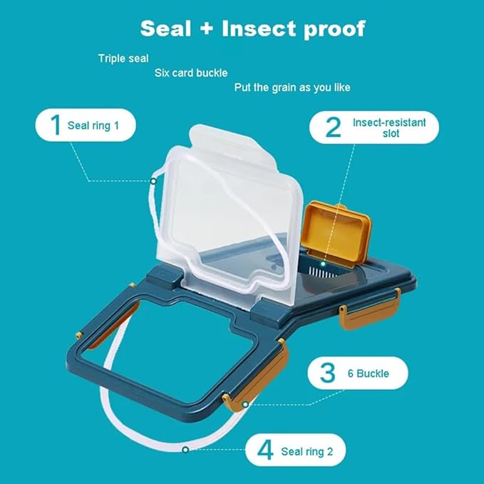 Large Flour Storage Container Bin 25lb, 2Pack Airtight Rice Storage Containers with Wheels Seal Locking Lid, BPA Free with Measuring Cup&Scoop for Flour, Rice, Grain(Blue)