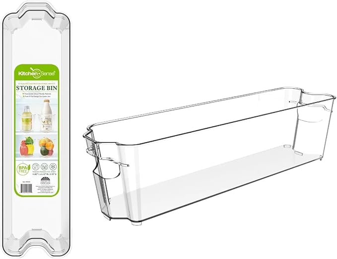 Fridge Fruit Storage Containers Stackable Fruit And Vegetable Storage For Refrigerator - Pantry Bins With Handle - Clear Plastic, BBA-free, 14.8" W x 4.1" D x 3.7" H