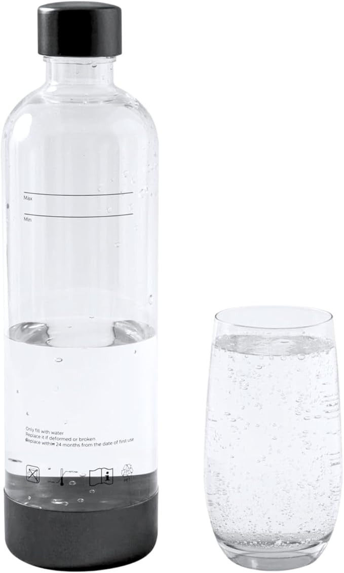 GreatWhip 1L Sparkling Water Bottles Reusable BPA Free Soda Bottle for Soda Machine, Sparkling Water Makers (Black, 1Pack)