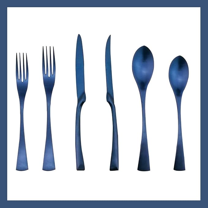 24-Piece Flatware Set,Extra Thick Heavy Duty - 18/10 Stainless Steel Cutlery Sets,High Matte Blue Finish Silverware Flatware Sets Service for 4, Use for Home,Kitchen Utensil Set
