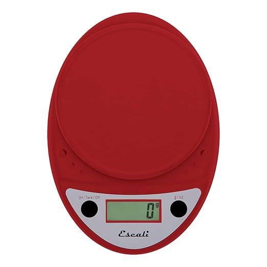 Escali Primo Digital Food Scale Multi-Functional Kitchen Scale and Baking Scale for Precise Weight Measuring and Portion Control, 8.5 x 6 x 1.5 inches, Warm Red