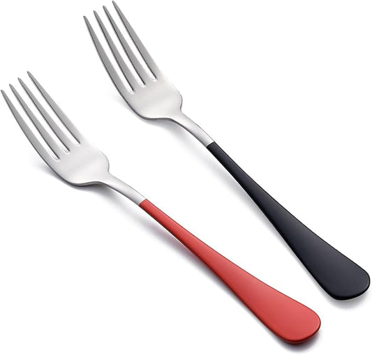 Red and Black Dinne Forks Set 24 Piece,Red and Black Handle Silverware Forks 18/0 Stainless Steel Flatware Bulk Forks,8.1-inch Dessert Forks Sets Table Forks Set of 24, Dishwasher Safe