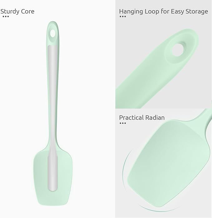 Heat Resistant Silicone Spoon Spatula: U-Taste 600ºF High Heat Flexible 11.38in Silicon Mixing Stirring Cooking Scraping Baking Bowl Scraper, Seamless for Kitchen Nonstick Cookware (Mint Green)