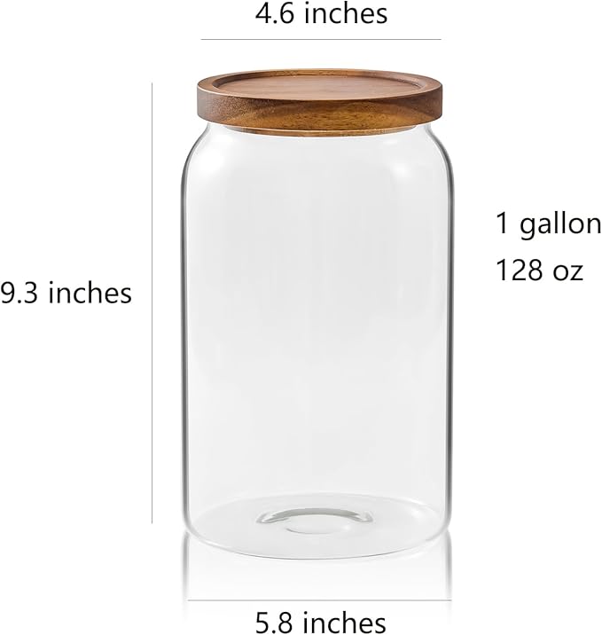 Sweejar Large Glass Candy Jars with Wooden Lids, 1 Gallon Glass Jar with Lid, Sugar/Flour Storage Containers, Big Glass Canisters with Airtight Lid, 2