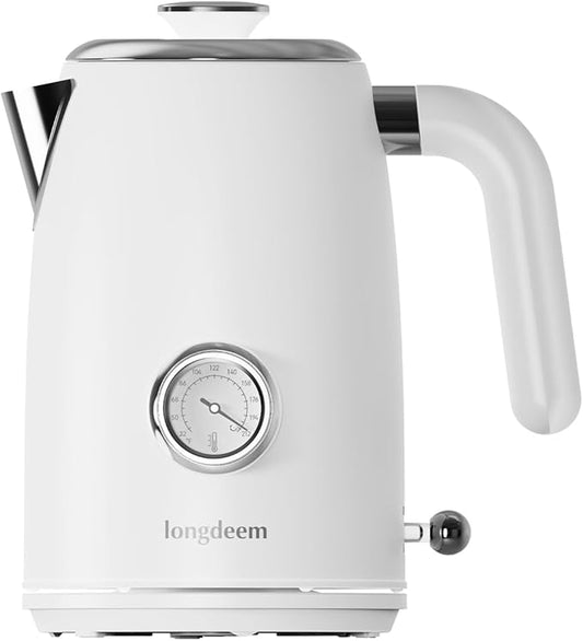 LONGDEEM 1L Small Electric Kettles Stainless Steel, Portable Travel Mini Hot Water Boiler Heater, Cool Touch Teapot, Auto Shut-Off & Boil-Dry Protection for Cooking, Business Trip and More, White
