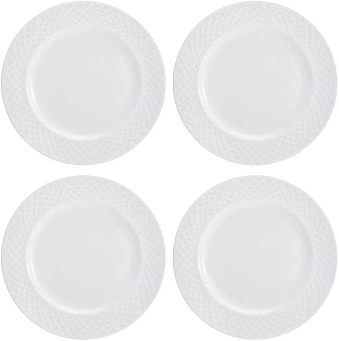 Mikasa Trellis Bone China 16-Piece Dinnerware Set, Service for 4, White Lightweight Porcelain with Textured Design, Chip-Resistant and Dishwasher Safe