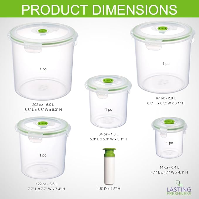 11 piece Vacuum Seal Food Storage Containers with Vacuum Pump, Airtight and Leak Proof, Vacuum Sealed Food Storage Containers, Meal Prep Containers, Keep Food Fresh up to 5 X Longer