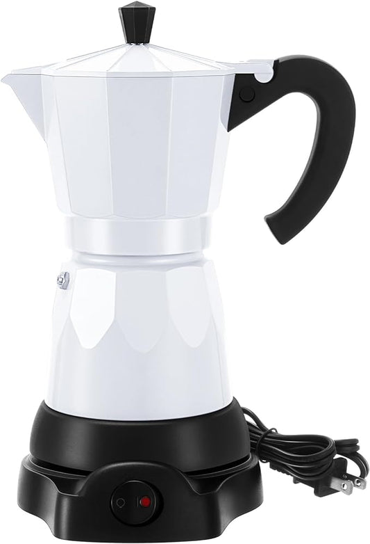 Coffee Pot 6 Cup Electric Espresso Coffee Maker Italian Moka Maker 300ml Portable Aluminum Espresso Machine Cafetera Moka Pot with Detachable Base, Gift for Home Travel(White)
