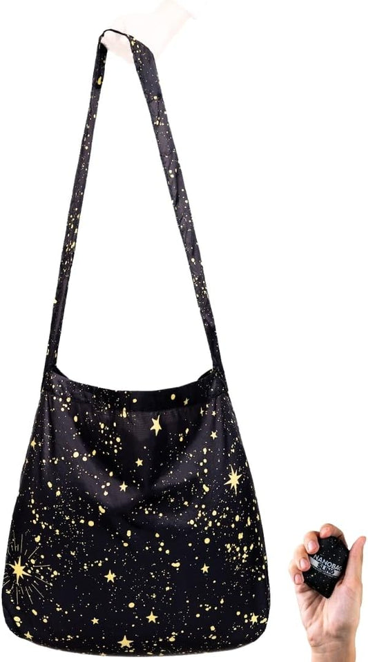 Nanobag Ultra-Lightweight Foldable Sling for Women & Men, Reusable Grocery & Travel Bag, Packable Collapsible Compact Market Crossbody (Sling Stars)