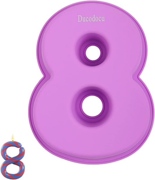 Ducodocu Large Silicone Cake Pans Number Cake Mould 3D Novelty Cake Tins DIY Baking Mold for Birthday Wedding Anniversary 10 inch Number of 8 Purple, 1 Pack