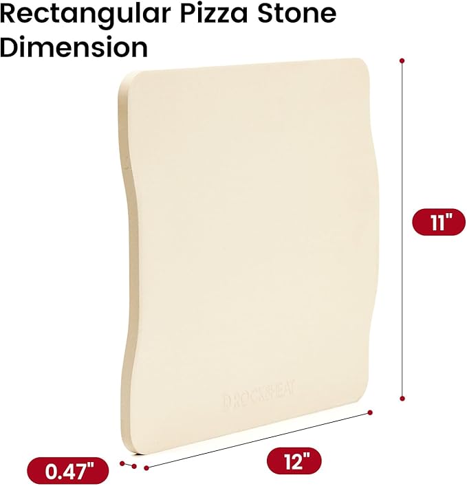 Pizza Stone, 12"x11" Rectangular Pizza Stones for Oven Grill BBQ, Cordierite Baking Stone for Pizza Bread Pie with Unique 2 Handles Design