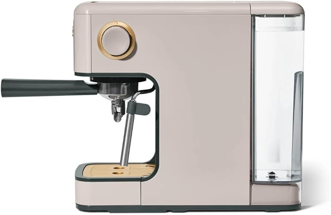 Beautiful Slim Espresso Maker by Drew Barrymore – 20‑Bar Pressure, Dual‑Spout 52 mm Portafilter, 50 oz Removable Tank, 2‑in‑1 Steam Wand & Touch Controls (Porcini Taupe)