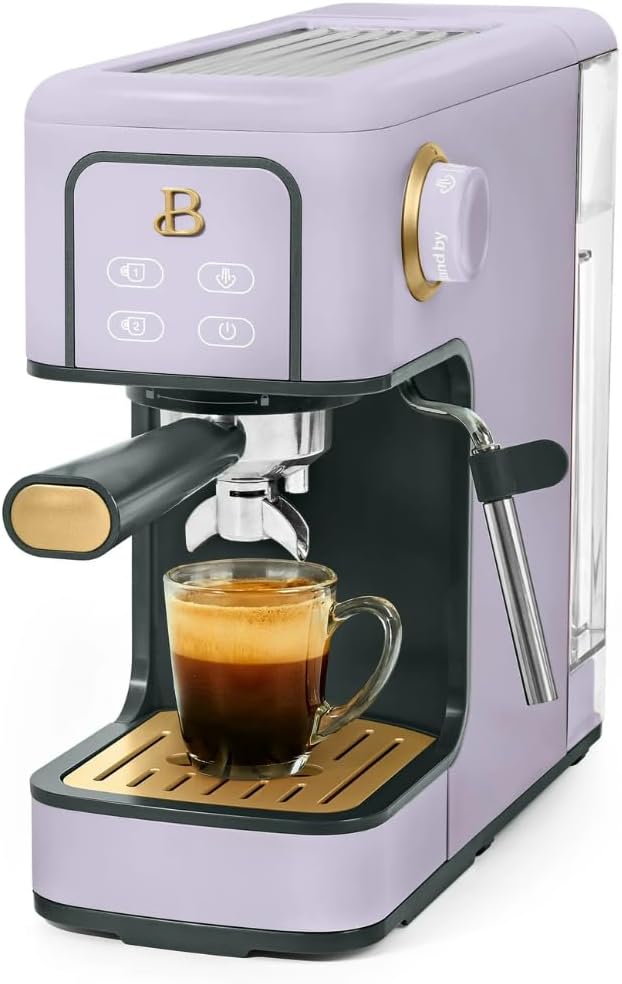 Beautiful Slim Espresso Maker by Drew Barrymore – 20‑Bar Pressure, Dual‑Spout 52 mm Portafilter, 50 oz Removable Tank, 2‑in‑1 Steam Wand & Touch Controls (Lavender)
