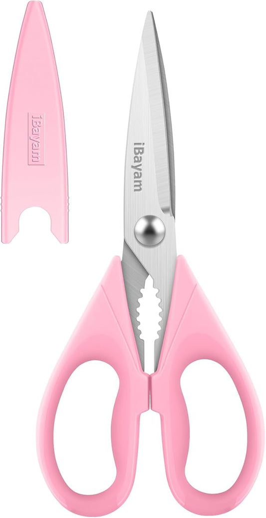 Valentines Day Gifts for Women Mom Wife Her, iBayam All Purpose Kitchen Shears 8.5" Cooking Scissors with Sheath, Pink Kitchen Accessories Household Appliances Home Essentials Kitchen Gadgets Utensils