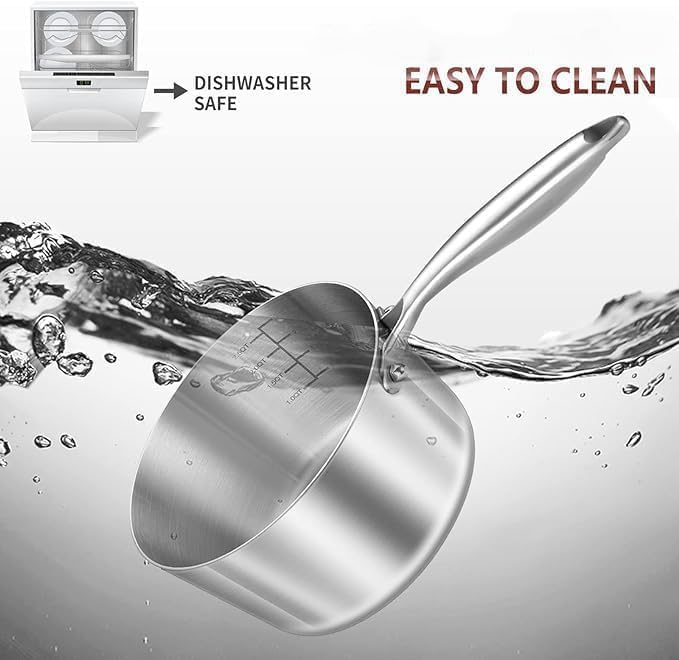 LOLYKITCH 1 & 2 & 3 Quarts Tri-Ply Stainless Steel Saucepan Set of 3,Induction Cooking Pots,Saucepans with Lids,Pots and Pans Set,Dishwasher and Oven Safe.