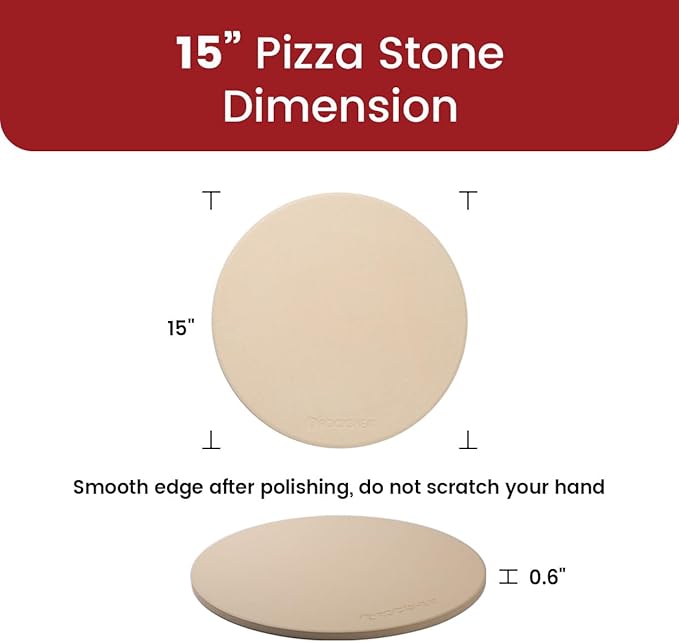 K ROCKSHEAT 15 Inch Round Pizza Stone for Oven Grill BBQ, Cordierite Large Pizza Grilling Stone, Durable Bread Baking Stone 15"