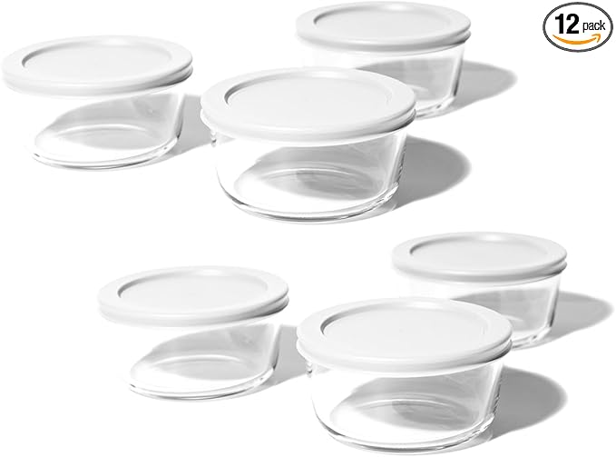 12-Piece Glass Food Storage Containers Set (6 Containers + 6 BPA-Free Lids) | 4-Cup, Leakproof | Microwave, Freezer, Oven & Dishwasher Safe | Ideal for Meal Prep & Pantry Organization