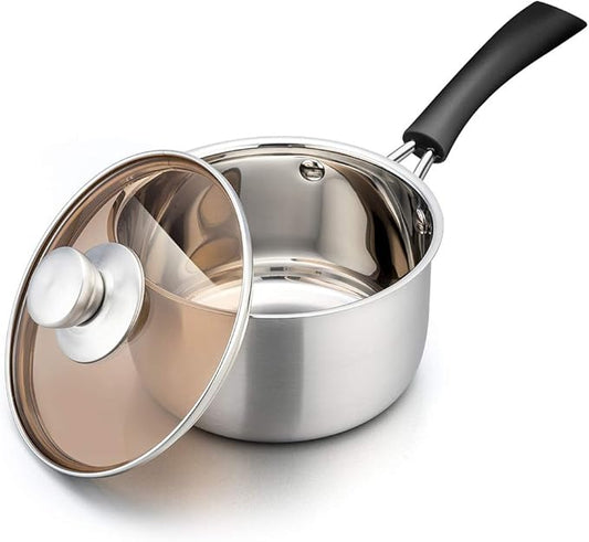 TeamFar Saucepan with Lid, 2 qt Sauce Cooking Pot Milk Pan Stainless Steel, Professional with Long Heatproof Handle for Home Kitchen Restaurant, Healthy & Non Toxic, Multi-use & Dishwasher Safe