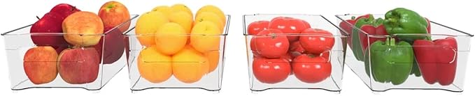 Fridge Fruit Storage Containers Stackable Fruit And Vegetable Storage For Refrigerator - Pantry Bins With Handle - Clear Plastic, BBA-free, 12.4" W x 6.1" D x 3.5" H