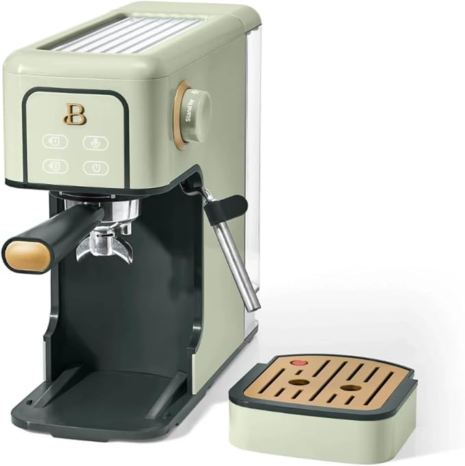 Beautiful Slim Espresso Maker by Drew Barrymore – 20‑Bar Pressure, Dual‑Spout 52 mm Portafilter, 50 oz Removable Tank, 2‑in‑1 Steam Wand & Touch Controls (Sage Green)