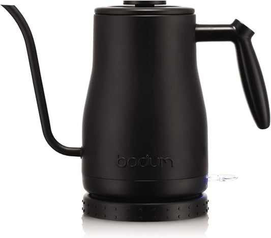 Bodum 34oz Bistro Gooseneck Electric Water Kettle, Pour Over Coffee & Tea, Stainless Steel, Matte Black