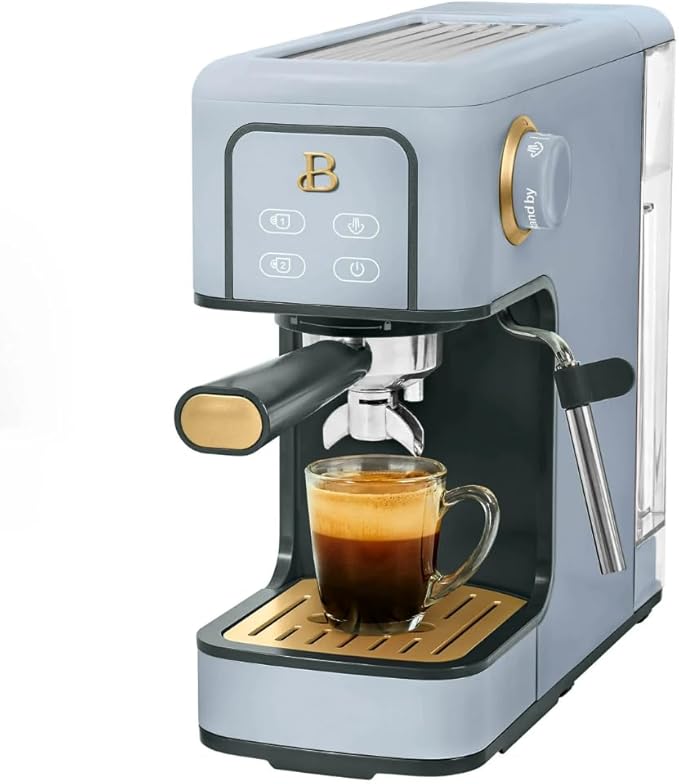 Beautiful Slim Espresso Maker by Drew Barrymore – 20‑Bar Pressure, Dual‑Spout 52 mm Portafilter, 50 oz Removable Tank, 2‑in‑1 Steam Wand & Touch Controls (Cornflower Blue)