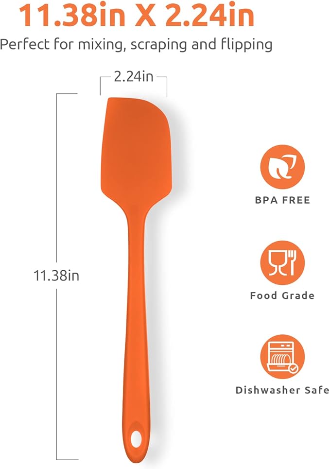 Heat Resistant Silicone Large Spatula: U-Taste 600ºF High Heat Flexible 11.38in Silicon Mixing Stirring Cooking Scraping Baking Bowl Scraper Seamless Spreader for Kitchen Nonstick Cookware (Orange)